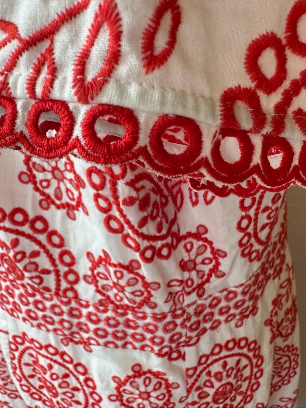 Boden W0026 White Coral Red Embroidered Cotton Shift Dress UK 18R US 14R - Picture 6 of 10
